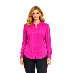 Carlisle Women’s Size 6 Silk Blouse Magenta Silver Stud Pleated Button Front EUC